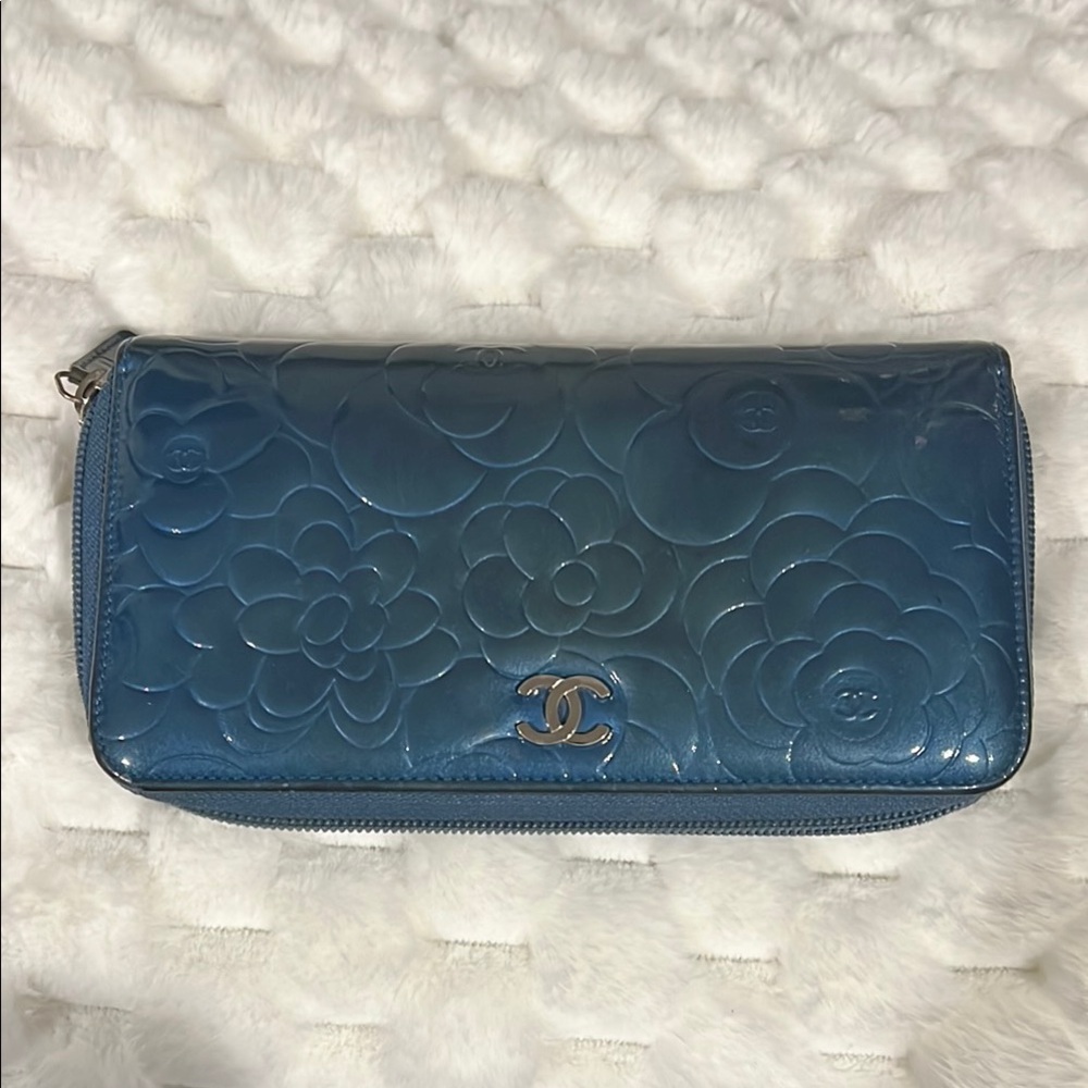 Authentic Chanel Blue Embossed Leather Wallet